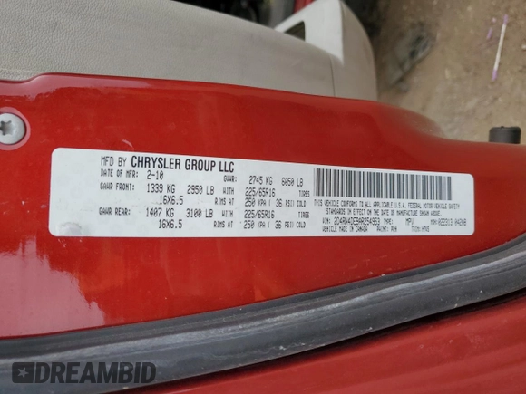 2010 Dodge Grand Caravan SE with VIN 2D4RN4DE9AR254953, listed as a Copart auction lot 53869185 with 187,424 mi miles and Salvage Title. Bid and sale history available at DreamBid. Image 13.