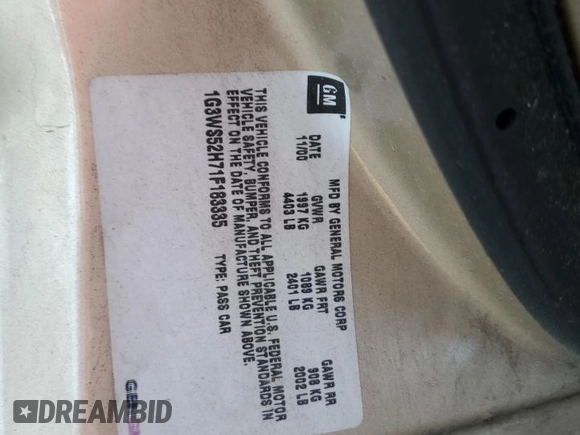2001 Oldsmobile Intrigue GL z VIN 1G3WS52H71F183335, wystawiony jako Copart lot #79344114 z przebiegiem 81 079 mil mil oraz Tytuł czysty. Historia ofert i sprzedaży dostępna na DreamBid. Obrazek 12.