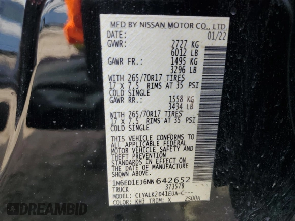 2022 Nissan Frontier SV с VIN 1N6ED1EJ6NN642652, выставлен на аукционе Copart как лот 44048925 с пробегом 63 063 миль миль и Списание • Salvage title. История ставок и продаж доступна на DreamBid. Изображение 15.