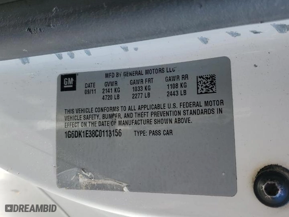 2012 Cadillac CTS Coupe Performance with VIN 1G6DK1E38C0113156, listed as a Copart auction lot 69022144 with 115,711 mi miles and Salvage Title. Bid and sale history available at carsss.com. Image 12.