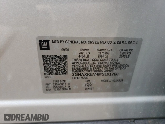2021 Chevrolet Equinox LT z VIN 3GNAXKEV4MS101760, wystawiony jako Copart lot #57945775 z przebiegiem 162 125 mil mil oraz Szkoda całkowita • Salvage title. Historia ofert i sprzedaży dostępna na DreamBid. Obrazek 13.