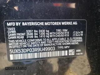 2024 BMW X3 xDrive30i z VIN 5UX53DP03R9U49903, wystawiony jako Copart lot #53373785 z przebiegiem 15 944 mil mil oraz Szkody całkowita. Historia ofert i sprzedaży dostępna na DreamBid. Obrazek 13.