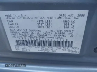 2009 Mitsubishi Galant ES with VIN 4A3AB36F39E026570, listed as a IAAI auction lot 41405761 with 201,512 mi miles and . Bid and sale history available at DreamBid. Image 9.