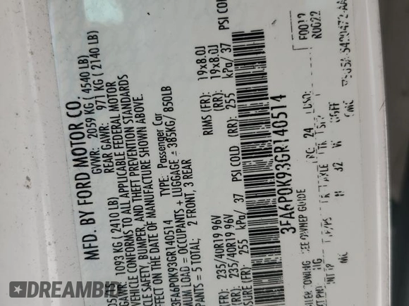 2016 Ford Fusion Titanium with VIN 3FA6P0K93GR140514, listed as a Copart auction lot 63153755 with 109,072 mi miles and Salvage title. Bid and sale history available at DreamBid. Image 13.