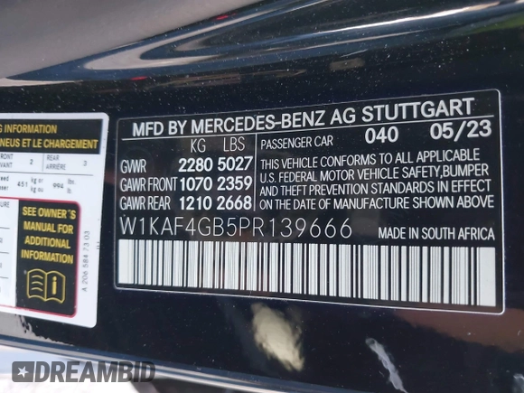2023 Mercedes-Benz C 300 с VIN W1KAF4GB5PR139666, выставлен на аукционе IAAI как лот 42067291 с пробегом 23 609 миль миль и . История ставок и продаж доступна на DreamBid. Изображение 9.