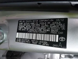 2012 Toyota Prius c One with VIN JTDKDTB34C1005531, listed as a IAAI auction lot 41529024 with 195,916 mi miles. Bid and sale history available at carsss.com. Image 9.