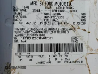 2009 Ford F-150 STX with VIN 1FTRX12809FA07861, listed as a Copart auction lot 49316575 with 167,389 mi miles and Clean Title. Bid and sale history available at carsss.com. Image 14.