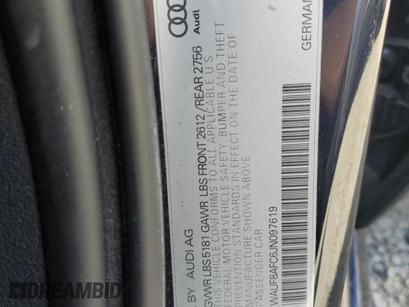 2018 Audi A6 Premium with VIN WAUF8AFC6JN097619, listed as a Copart auction lot 50621015 with 74,387 mi miles and Salvage Title. Bid and sale history available at carsss.com. Image 12.