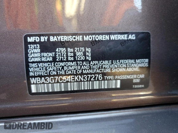 2014 BMW 3 Series 328i xDrive with VIN WBA3G7C54EKN37276, listed as a Copart auction lot 85689254 with 109,119 mi miles and Salvage Title. Bid and sale history available at carsss.com. Image 12.
