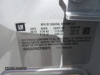 2012 Buick LaCrosse Premium 1 with VIN 1G4GD5ERXCF369873, listed as a IAAI auction lot 42255596 with 39,792 mi miles and . Bid and sale history available at DreamBid. Image 9.