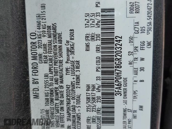 2016 Ford Fusion SE z VIN 3FA6P0H78GR203242, wystawiony jako Copart lot #65384304 z przebiegiem 163 654 mil mil oraz Szkoda całkowita • Salvage title. Historia ofert i sprzedaży dostępna na DreamBid. Obrazek 13.