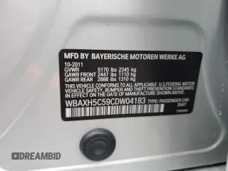 2012 BMW 5 Series 528i xDrive with VIN WBAXH5C59CDW04183, listed as a Copart auction lot 54977285 with 146,507 mi miles and Clean Title. Bid and sale history available at DreamBid. Image 12.