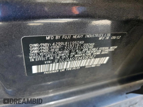 2013 Subaru Impreza с VIN JF1GJAA69DH008342, выставлен на аукционе Copart как лот 59332375 с пробегом 192 145 миль миль и Чистый • Clean title. История ставок и продаж доступна на DreamBid. Изображение 12.