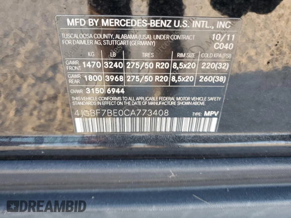 2012 Mercedes-Benz GL-Class GL 450 with VIN 4JGBF7BE0CA773408, listed as a Copart auction lot 76106444 with 130,622 mi miles and Salvage Title. Bid and sale history available at carsss.com. Image 14.