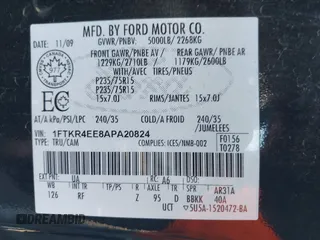 2010 Ford Ranger XLT with VIN 1FTKR4EE8APA20824, listed as a IAAI auction lot 41740632 with 73,861 mi miles and . Bid and sale history available at DreamBid. Image 9.