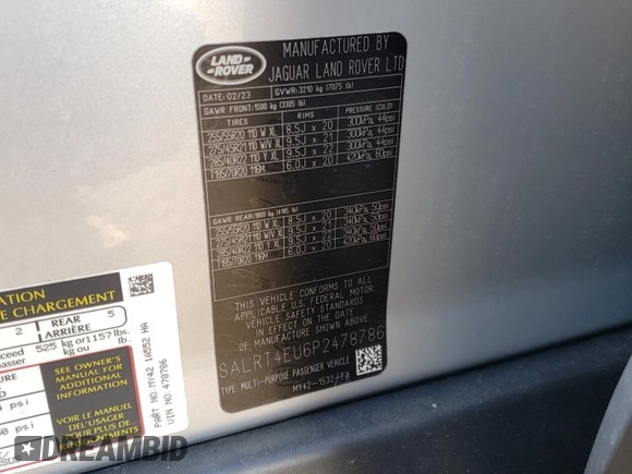 2023 Land Rover Discovery S R-Dynamic with VIN SALRT4EU6P2478786, listed as a Copart auction lot 81288264 with 19,173 mi miles and Salvage Title. Bid and sale history available at DreamBid. Image 13.