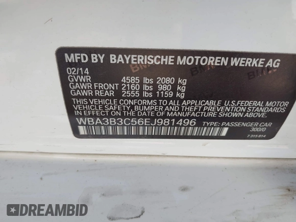 2014 BMW 3 Series 328i xDrive with VIN WBA3B3C56EJ981496, listed as a IAAI auction lot 41822862 with 137,700 mi miles. Bid and sale history available at carsss.com. Image 9.