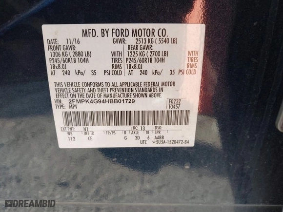 2017 Ford Edge SE with VIN 2FMPK4G94HBB01729, listed as a IAAI auction lot 41678427 with 97,841 mi miles. Bid and sale history available at carsss.com. Image 9.