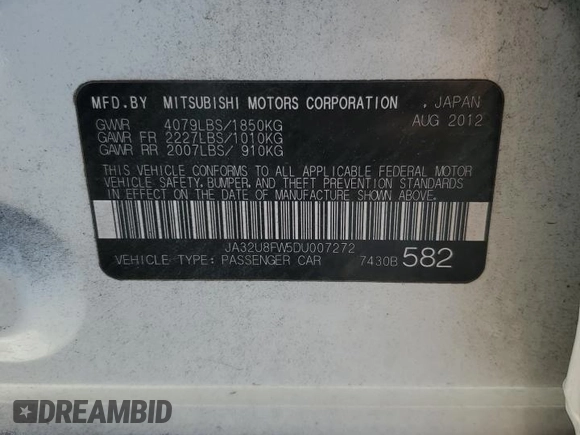 2013 Mitsubishi Lancer GT with VIN JA32U8FW5DU007272, listed as a Copart auction lot 73030774 with 96,313 mi miles and Salvage Title. Bid and sale history available at carsss.com. Image 12.