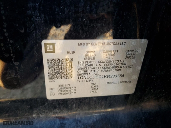 2019 Chevrolet Tahoe Commercial with VIN 1GNLCDEC1KR333554, listed as a Copart auction lot 81574464 with 0 mi miles and Salvage Title. Bid and sale history available at carsss.com. Image 12.