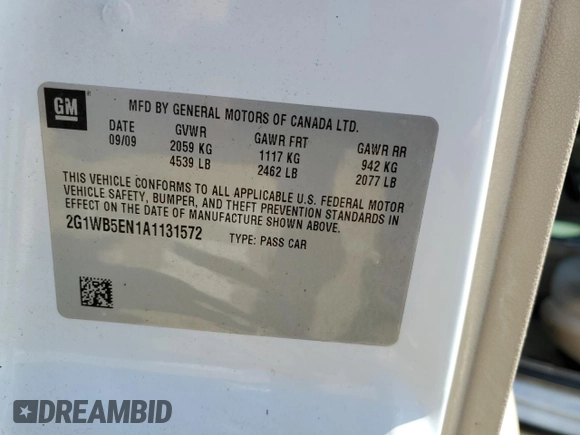 2010 Chevrolet Impala LT with VIN 2G1WB5EN1A1131572, listed as a Copart auction lot 54410605 with 188,432 mi miles and Non Repairable. Bid and sale history available at DreamBid. Image 12.