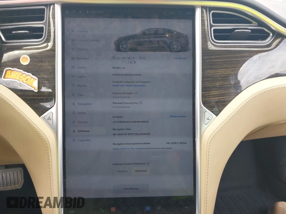 2016 Tesla Model S 90D with VIN 5YJSA1E27GF129130, listed as a IAAI auction lot 41922227 with 134,422 mi miles and . Bid and sale history available at DreamBid. Image 19.