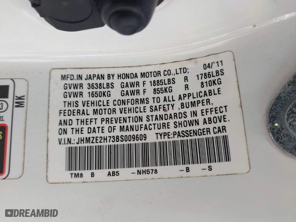 2011 Honda Insight EX with VIN JHMZE2H73BS009609, listed as a IAAI auction lot 41668074 with 252,432 mi miles. Bid and sale history available at carsss.com. Image 9.