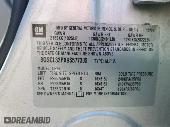 2009 Saturn VUE XE z VIN 3GSCL33PX9S577305, wystawiony jako Copart lot #53281495 z przebiegiem 87 475 mil mil oraz Szkoda całkowita • Salvage title. Historia ofert i sprzedaży dostępna na DreamBid. Obrazek 14.