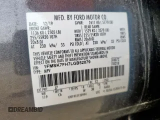 2020 Ford Explorer Limited z VIN 1FMSK7FH7LGB52079, wystawiony jako Copart lot #57171055 z przebiegiem 45 015 mil mil oraz Szkoda całkowita • Salvage title. Historia ofert i sprzedaży dostępna na DreamBid. Obrazek 14.