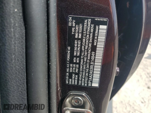 2024 Porsche Macan with VIN WP1AA2A53RLB14849, listed as a Copart auction lot 57979155 with 10,031 mi miles and Salvage title. Bid and sale history available at DreamBid. Image 13.