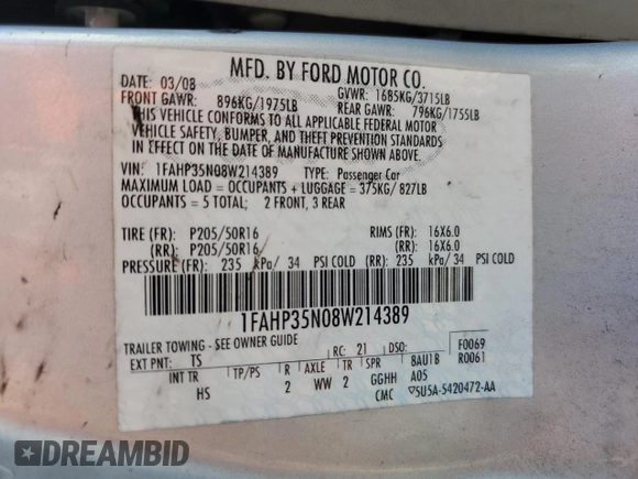 2008 Ford Focus SE with VIN 1FAHP35N08W214389, listed as a Copart auction lot 49885965 with 143,268 mi miles and Salvage Title. Bid and sale history available at DreamBid. Image 13.