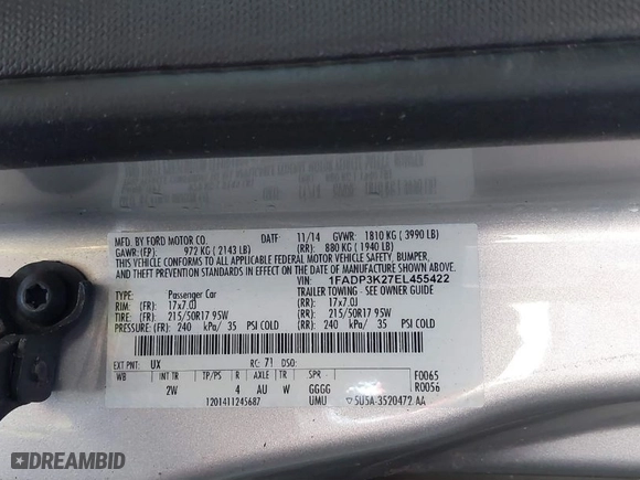 2014 Ford Focus SE with VIN 1FADP3K27EL455422, listed as a IAAI auction lot 41219735 with 1 mi miles. Bid and sale history available at carsss.com. Image 9.