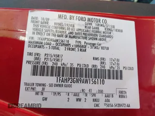 2010 Ford Focus SES with VIN 1FAHP3GN9AW156110, listed as a IAAI auction lot 42008652 with 203,931 mi miles. Bid and sale history available at carsss.com. Image 9.