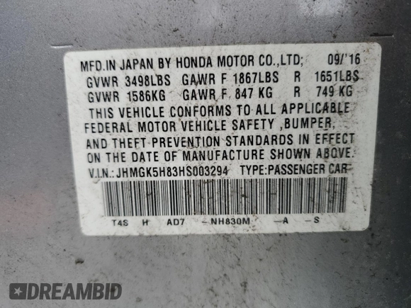 2017 Honda Fit EX-L z VIN JHMGK5H83HS003294, wystawiony jako Copart lot #57203345 z przebiegiem 38 177 mil mil oraz Szkoda całkowita • Salvage title. Historia ofert i sprzedaży dostępna na DreamBid. Obrazek 12.