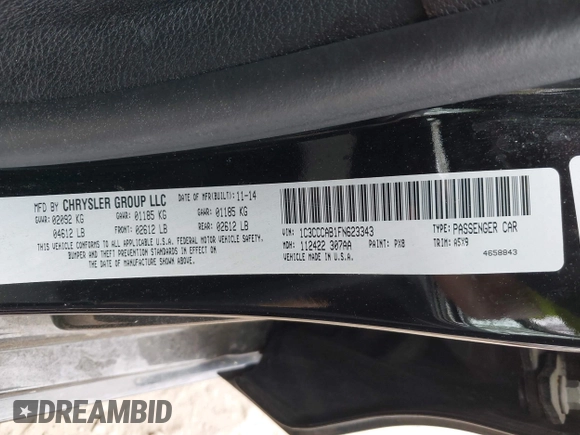2015 Chrysler 200 Limited with VIN 1C3CCCAB1FN623343, listed as a IAAI auction lot 41958145 with 79,666 mi miles and . Bid and sale history available at DreamBid. Image 9.