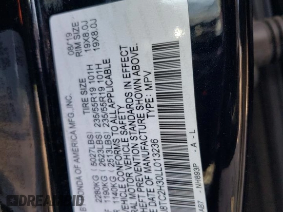 2020 Acura RDX with VIN 5J8TC2H30LL013236, listed as a Copart auction lot 58370393 with 82,037 mi miles. Bid and sale history available at carsss.com. Image 13.