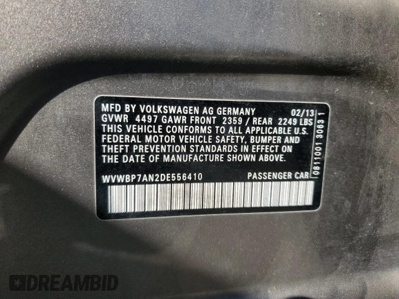2013 Volkswagen CC R-Line with VIN WVWBP7AN2DE556410, listed as a Copart auction lot 77360244 with 114,891 mi miles and Salvage Title. Bid and sale history available at DreamBid. Image 13.