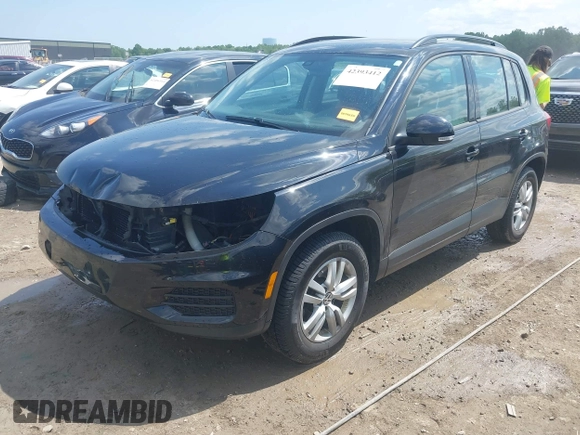 2016 Volkswagen Tiguan S with VIN WVGAV7AX9GW525250, listed as a IAAI auction lot 42393412 with 154,919 mi miles and . Bid and sale history available at DreamBid. Image 2.