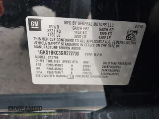 2016 GMC Yukon SLT with VIN 1GKS1BKC3GR272738, listed as a IAAI auction lot 41712439 with 169,726 mi miles. Bid and sale history available at carsss.com. Image 9.