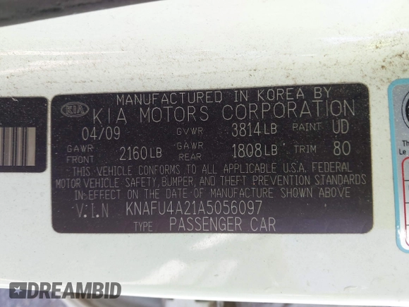 2010 Kia Forte EX with VIN KNAFU4A21A5056097, listed as a IAAI auction lot 41723648 with 40,588 mi miles. Bid and sale history available at carsss.com. Image 9.