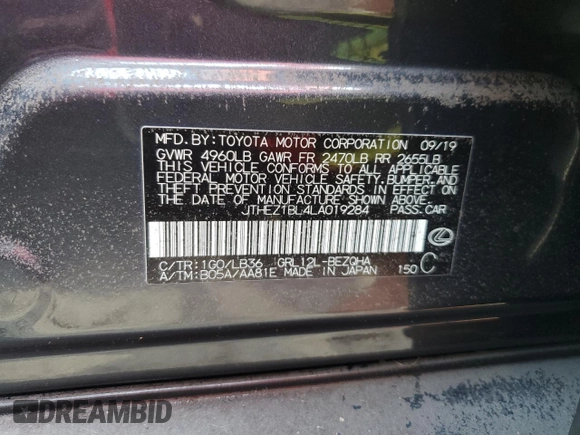 2020 Lexus GS with VIN JTHEZ1BL4LA019284, listed as a Copart auction lot 75989444 with 0 mi miles and Non Repairable. Bid and sale history available at carsss.com. Image 13.