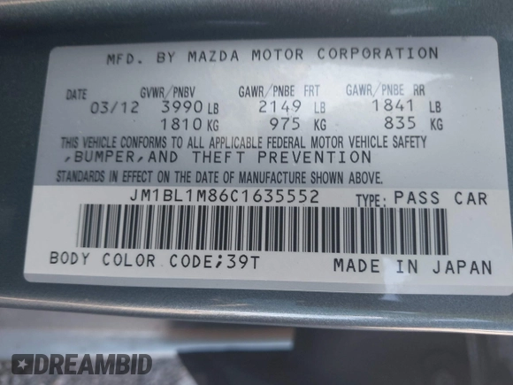 2012 Mazda 3 i Grand Touring z VIN JM1BL1M86C1635552, wystawiony jako IAAI lot #42589476 z przebiegiem 73 731 mil mil oraz . Historia ofert i sprzedaży dostępna na DreamBid. Obrazek 9.