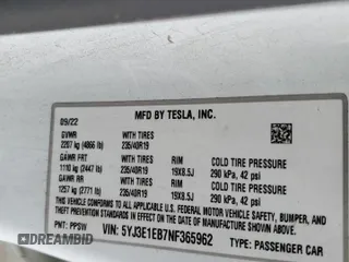 2022 Tesla Model 3 Long Range z VIN 5YJ3E1EB7NF365962, wystawiony jako Copart lot #48601865 z przebiegiem 121 541 mil mil oraz Szkoda całkowita • Salvage title. Historia ofert i sprzedaży dostępna na DreamBid. Obrazek 15.