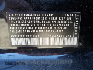 2024 Volkswagen Golf z VIN WVWFB7CD1RW210600, wystawiony jako Copart lot #79880214 z przebiegiem 3 250 mil mil oraz Szkoda całkowita • Salvage title. Historia ofert i sprzedaży dostępna na DreamBid. Obrazek 13.