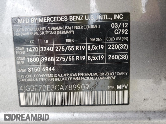 2012 Mercedes-Benz GL-Class GL 450 with VIN 4JGBF7BE3CA789909, listed as a Copart auction lot 73646084 with 195,865 mi miles and Salvage Title. Bid and sale history available at carsss.com. Image 13.