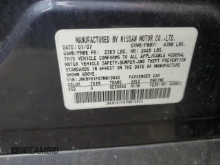 2007 Infiniti G35 Sedan G35x with VIN JNKBV61F97M810924, listed as a Copart auction lot 53657765 with 0 mi miles and Salvage Title. Bid and sale history available at carsss.com. Image 12.