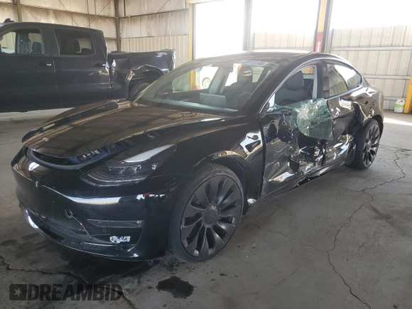 2021 Tesla Model 3 Performance with VIN 5YJ3E1EC0MF060360, listed as a Copart auction lot 43315195 with 28,726 mi miles and Salvage Title. Bid and sale history available at DreamBid. Image 1.