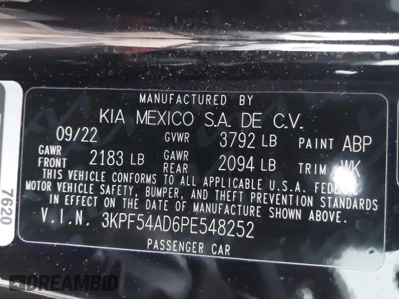 2023 Kia Forte GT-Line with VIN 3KPF54AD6PE548252, listed as a IAAI auction lot 41542097 with 31,994 mi miles. Bid and sale history available at carsss.com. Image 9.