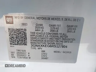 2024 Chevrolet Equinox LT with VIN 3GNAXKEG6RS127804, listed as a IAAI auction lot 41791748 with 14,540 mi miles. Bid and sale history available at carsss.com. Image 9.