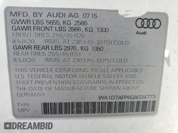2016 Audi Q5 Premium Plus z VIN WA1D7AFP6GA034773, wystawiony jako Copart lot #55603785 z przebiegiem 110 574 mil mil oraz Szkoda całkowita • Salvage title. Historia ofert i sprzedaży dostępna na DreamBid. Obrazek 14.